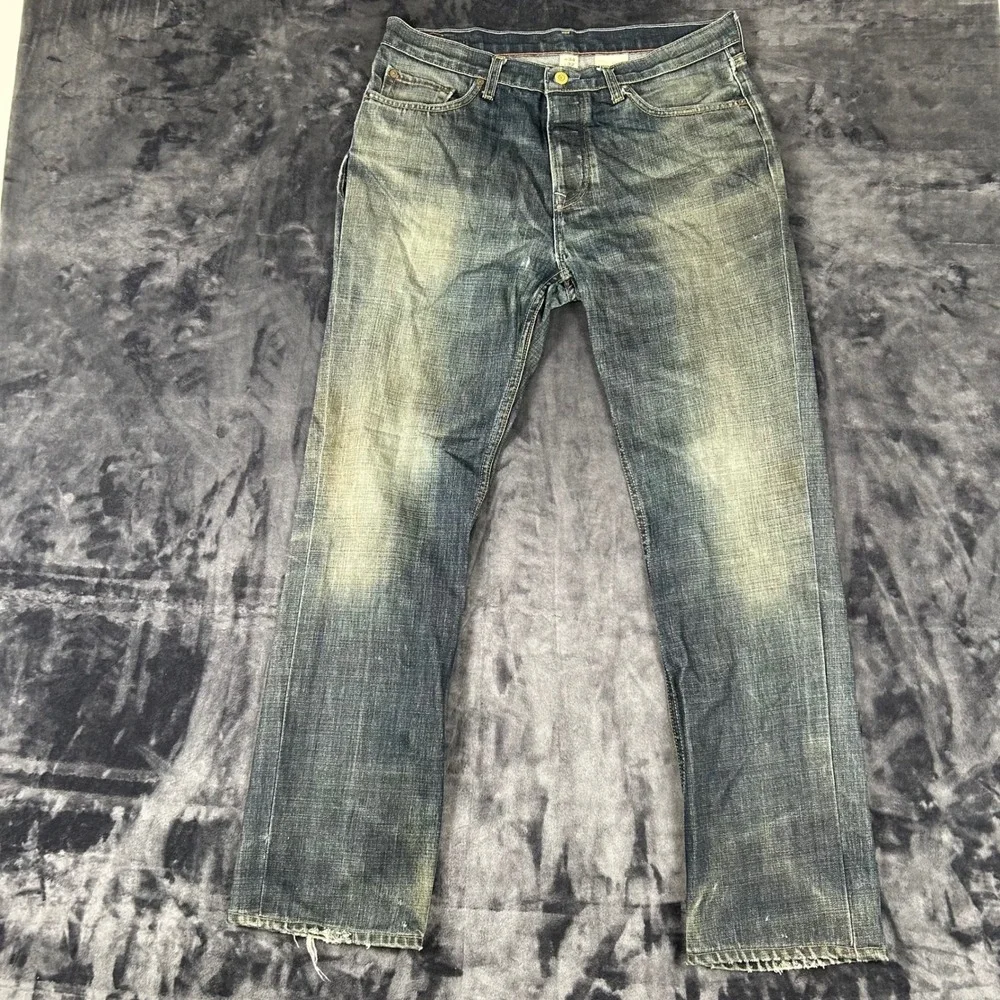 Banana Republic Straight Leg Jeans  34x32 Blue Faded Button Fly Distressed